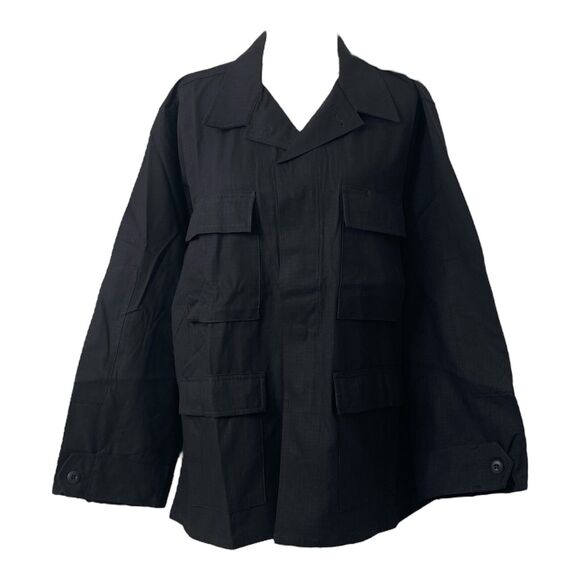 Men’s Large Military Tactical Jacket Tru-Spec Black Long Sleeve Button Down - Picture 1 of 11